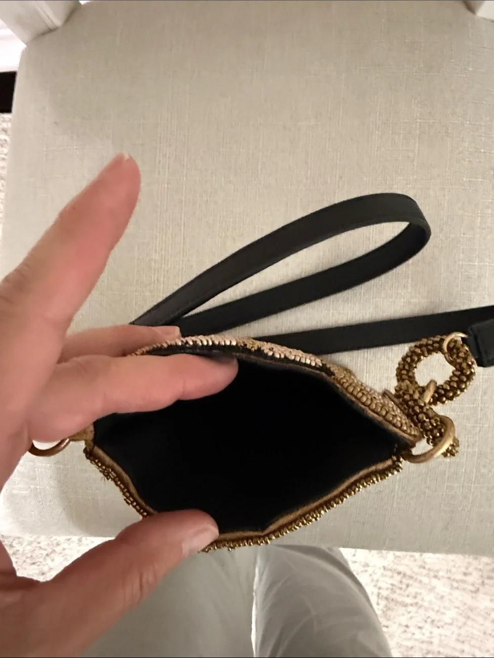Mary Frances Black & Gold Leopard Beaded Crossbody Phone Bag